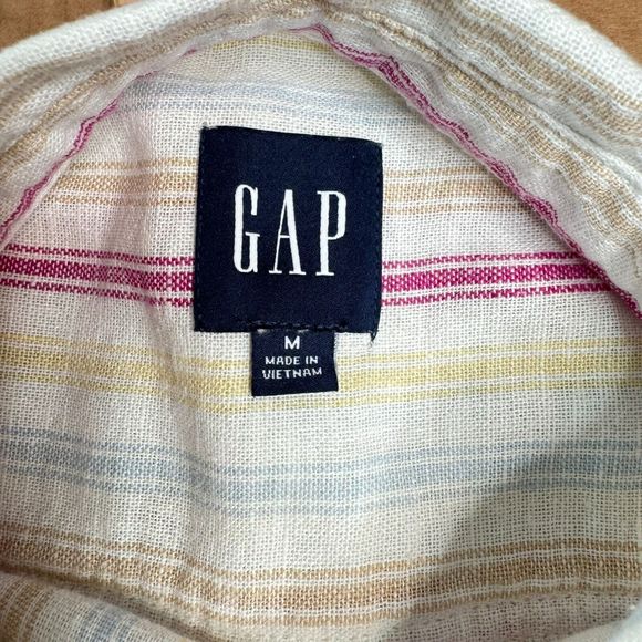 Gap Women Linen Blend Button Down Shirt Boyfriend Blouse Sz M Multicolor Stripes - Picture 5 of 14